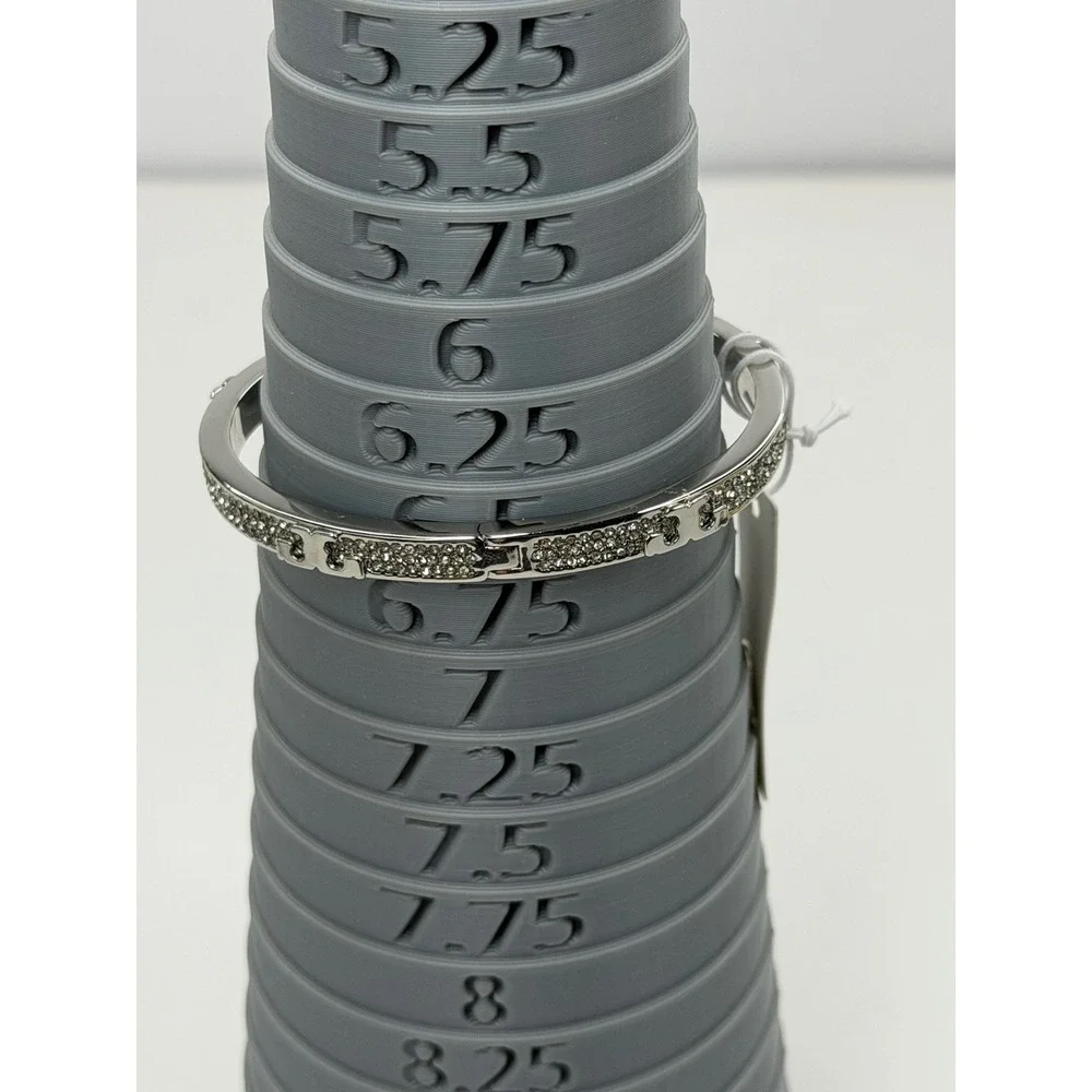 Women's Tory Burch Pave Crystal Silver Tone Logo Bangle Bracelet Luxury Chic NWT